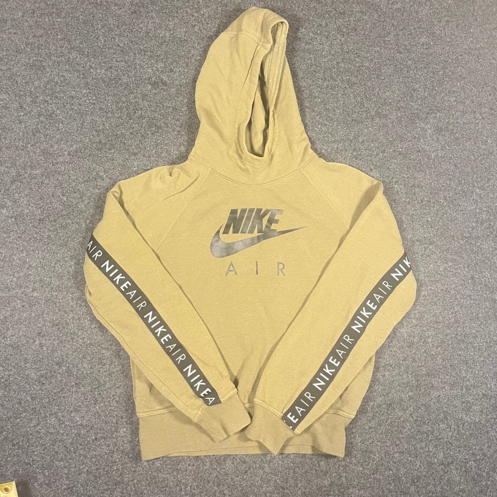 Nike Air Hoodie Mens Small Tan Olive Green Tape Logo Pullover Sweatshirt S